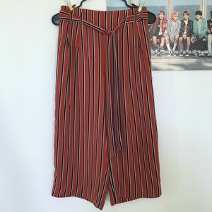 Zara Orange White Navy Striped Culottes Wide Pants